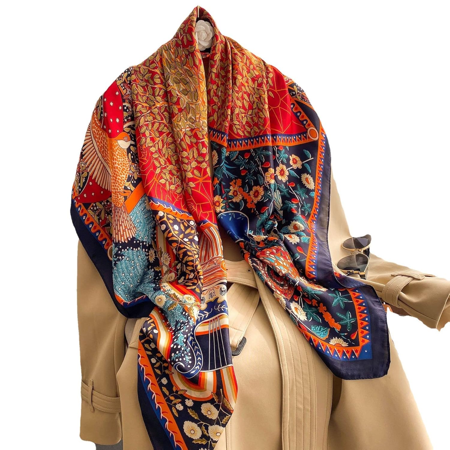 PALAY Satin Scarf for Women Square Silk Feeling Head Scarf Shawl Waps Comfy Polyester Hair Wrapping Scarves for Women Girls - 43.5×43.5 In (Tree of Life Prints) PALAY Satin Scarf for Women Square Silk Feeling Head Scarf Shawl Waps Comfy Polyester Hair Wrapping Scarves for Women Girls - 43.5×43.5 In (Tree of Life Prints)